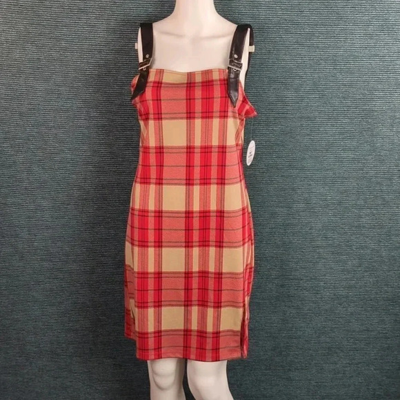 JOLIE & JOY Plaid Dress With Faux Leather Buckle Straps NWT! - Picture 1 of 12